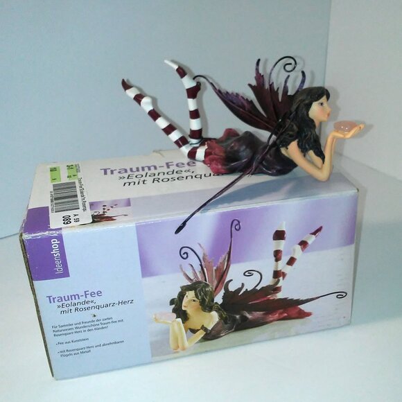 Dream Fairy Eolande w Metal Wings holding Rose Quartz Heart Germany READ - Picture 2 of 13